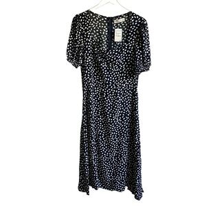 Petal & Pup Blue White Puff Sleeve Fit and Flare Midi Dress Size 14 US 18 AU NWT